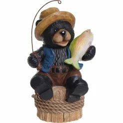 Discount ⌛ Sinomart 12.5 In. Resin Black Fishing Bear With Solar Light ✔️