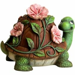 Budget 😍 Exhart Solar Turtle With Pink Flowers Garden Statue 8 In. 😉