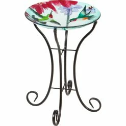 Promo ✔️ Evergreen 16" Glass Bird Bath With Stand, Busy Hummingbirds 😉