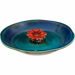Coupon ⌛ Evergreen 12" Bee Bath, Ceramic, Blue With Red Flower 🔥