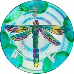 Wholesale 🛒 Evergreen 18" Hand Painted Embossed Glass Bird Bath, Fluttering Dragonfly Pond 🎉