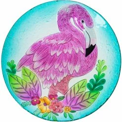 Budget 🎉 Evergreen 18 In. Hand Painted Embossed Glass Flamingo Bird Bath 🤩