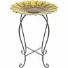 Budget 😉 Alpine 19 In. Tall Embossed Metal Sunflower Birdbath Decoration Yard Statue 🤩