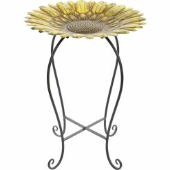 Budget 😉 Alpine 19 In. Tall Embossed Metal Sunflower Birdbath Decoration Yard Statue 🤩