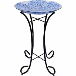 Coupon 🤩 Alpine 24 In. Tall Outdoor Mosaic Style Glass Birdbath Bowl With Metal Stand 🛒