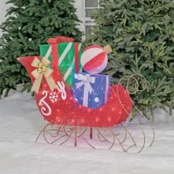 Budget 👍 Everstar Lighted 40 In. Sleigh With Gift Box / Ornament Sculpture 🔔