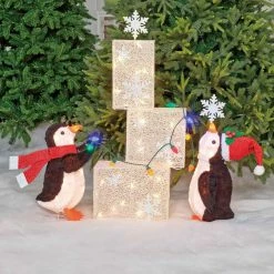 Best Pirce 👏 Everstar Lighted Penguins And Stacked Cubes 2 Pc. Sculpture ✔️
