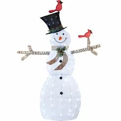 Discount ✨ Alpine 74 In. H Outdoor Mesh Snowman Lawn Decoration With Birds And LED Lights 💯