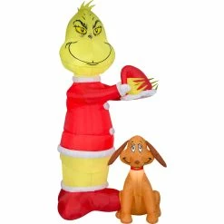 New 🔥 Dr. Seuss Animated Airblown Inflatable Grinch And Max Scene 🔔