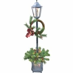 Buy 👏 Puleo 4 Ft. Pre-Lit Lamp Post With Wreath 💯