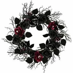 Promo 🔥 National Tree Company 22 In. 🎃 Halloween Black Rose Wreath 😀