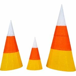 New ✔️ National Tree Company 💀 Halloween Pre-Lit 🍬 Candy Corn Cones 3 Pc. Set 🤩