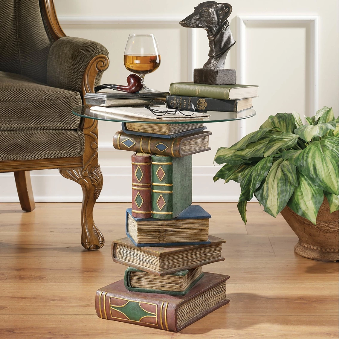 Brand new ๐ Design Toscano Stacked Volumes Sculptural Glass Topped Book Table โจ 4 Brand new ๐ Design Toscano Stacked Volumes Sculptural Glass Topped Book Table โจ - Image 2