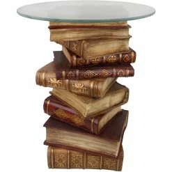 Best Sale ๐คฉ Design Toscano Power Of Books Sculptural Glass Topped Side Table ๐