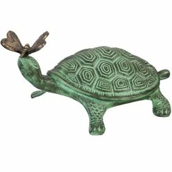 Best Pirce 🔔 Evergreen Turtle And Butterfly Verdigris Metal Garden Statuary 🎉