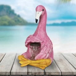 Promo 😉 Exhart Solar Sitting Flamingo Garden Statue Holding Jar With 6 Firefly LEDs 🎁 -Patio Shop unnamed file 729