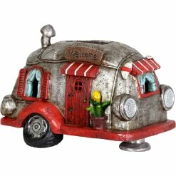 Best Sale 🧨 Exhart Solar Red And Silver Retro Camper Garden Statue 🧨
