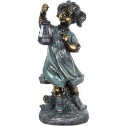 Promo 🔔 Exhart Solar Lantern Girl In Bronze Look 24.5 In. Statue 🧨