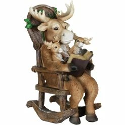 Buy 💯 Exhart Solar Moose Family Reading A Story In A Rocking Chair 12 In. Garden Statue 👍