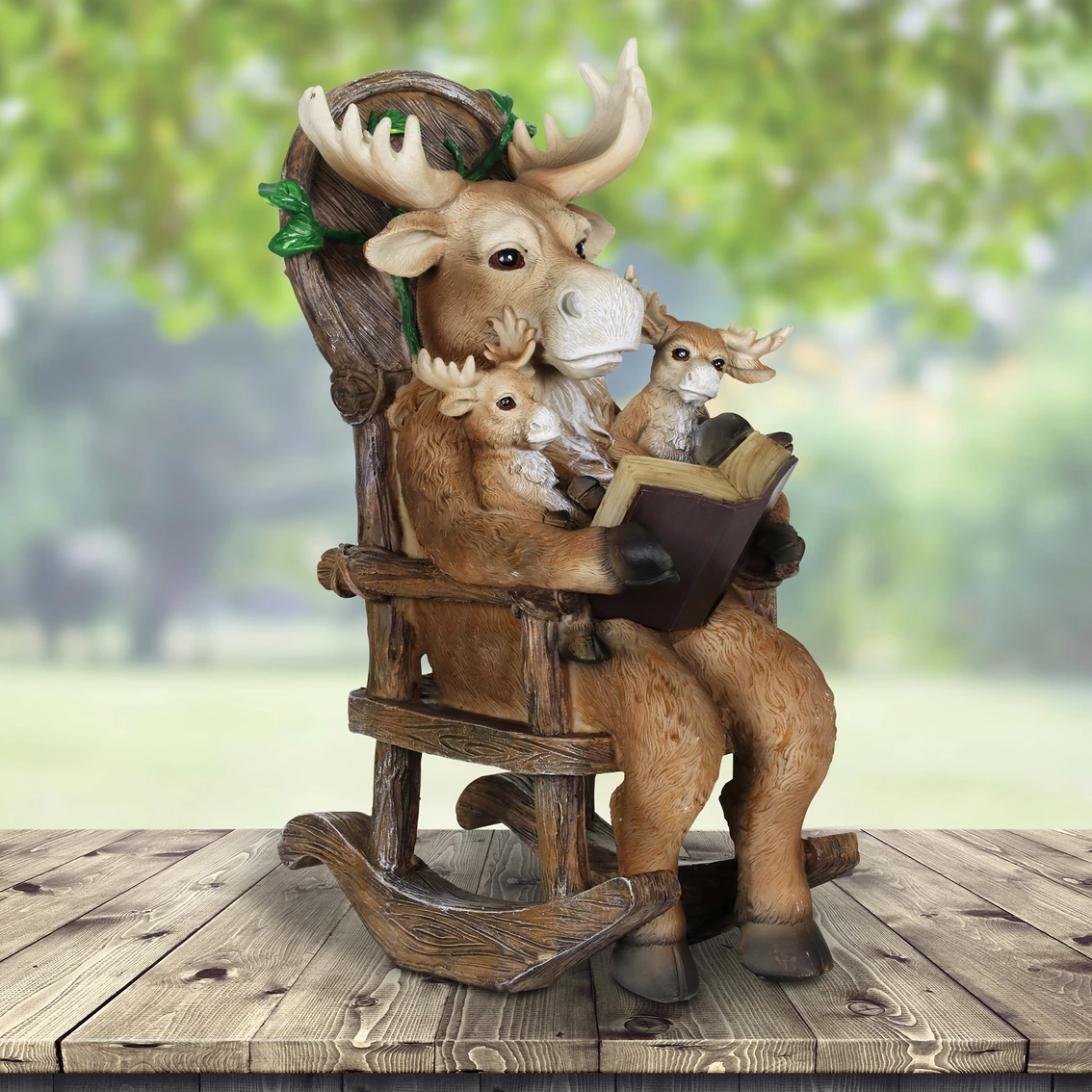 Buy 💯 Exhart Solar Moose Family Reading A Story In A Rocking Chair 12 In. Garden Statue 👍 4 Buy 💯 Exhart Solar Moose Family Reading A Story In A Rocking Chair 12 In. Garden Statue 👍 - Image 2