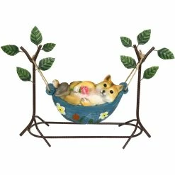 Discount ⭐ Exhart Solar Romantic Fox In A Hammock Hand Painted Garden Statue 🥰