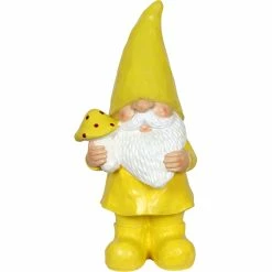 Outlet 🎁 Exhart Solar Yellow Yokum Woodland Gnome With Mushroom 11 In. Garden Statue 🌟