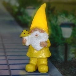 Outlet 🎁 Exhart Solar Yellow Yokum Woodland Gnome With Mushroom 11 In. Garden Statue 🌟 -Patio Shop unnamed file 817