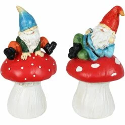 Promo 💯 Exhart Garden Gnomes On Mushrooms Statuary 2 Pc. Set ⌛