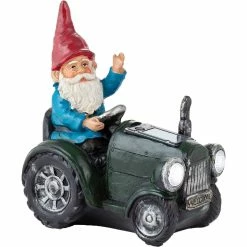 Best Pirce 💯 Alpine 10 In. Tall Outdoor Garden Gnome Riding Green Tractor With LED Lights 😍