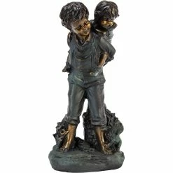Flash Sale 🎉 Alpine 16 In. Tall Indoor/Outdoor Patina Finish Piggyback Kids Yard Statue 🔥
