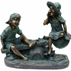 New ⌛ Alpine 14 In. Girl And Boy Playing On Teeter Totter Statue 🥰