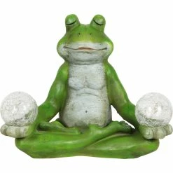 Coupon 🤩 Exhart Solar Meditating Yoga Frog Holding Two Crackle Glass Balls 🌟