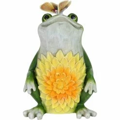Outlet 😀 Exhart Solar Garden Frog Statue With Fiber Optic Color Changing Butterfly ⭐
