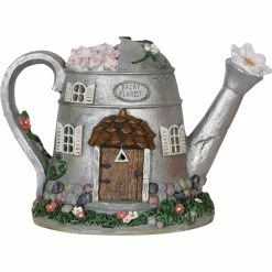 Outlet ✨ Exhart Solar Silver Tea Pot Fairy House Garden Statue 7 In. 🌟
